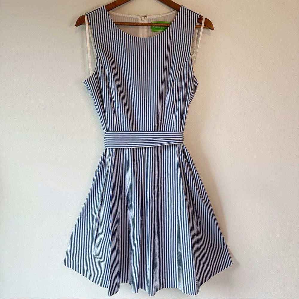 Pappagallo Blue White Fit & Flare Sleeveless Dress Nautical Preppy, size Medium - Picture 6 of 16